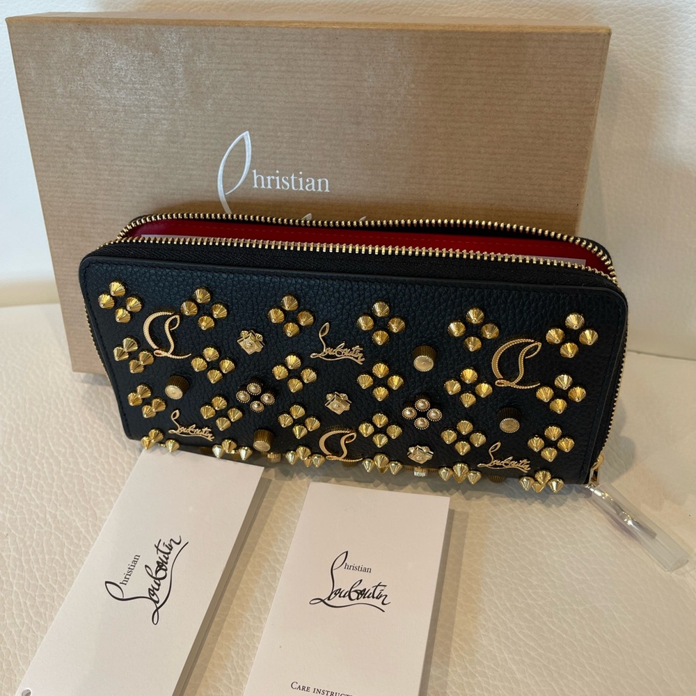Christian Louboutin Black and Gold Studded Wallet